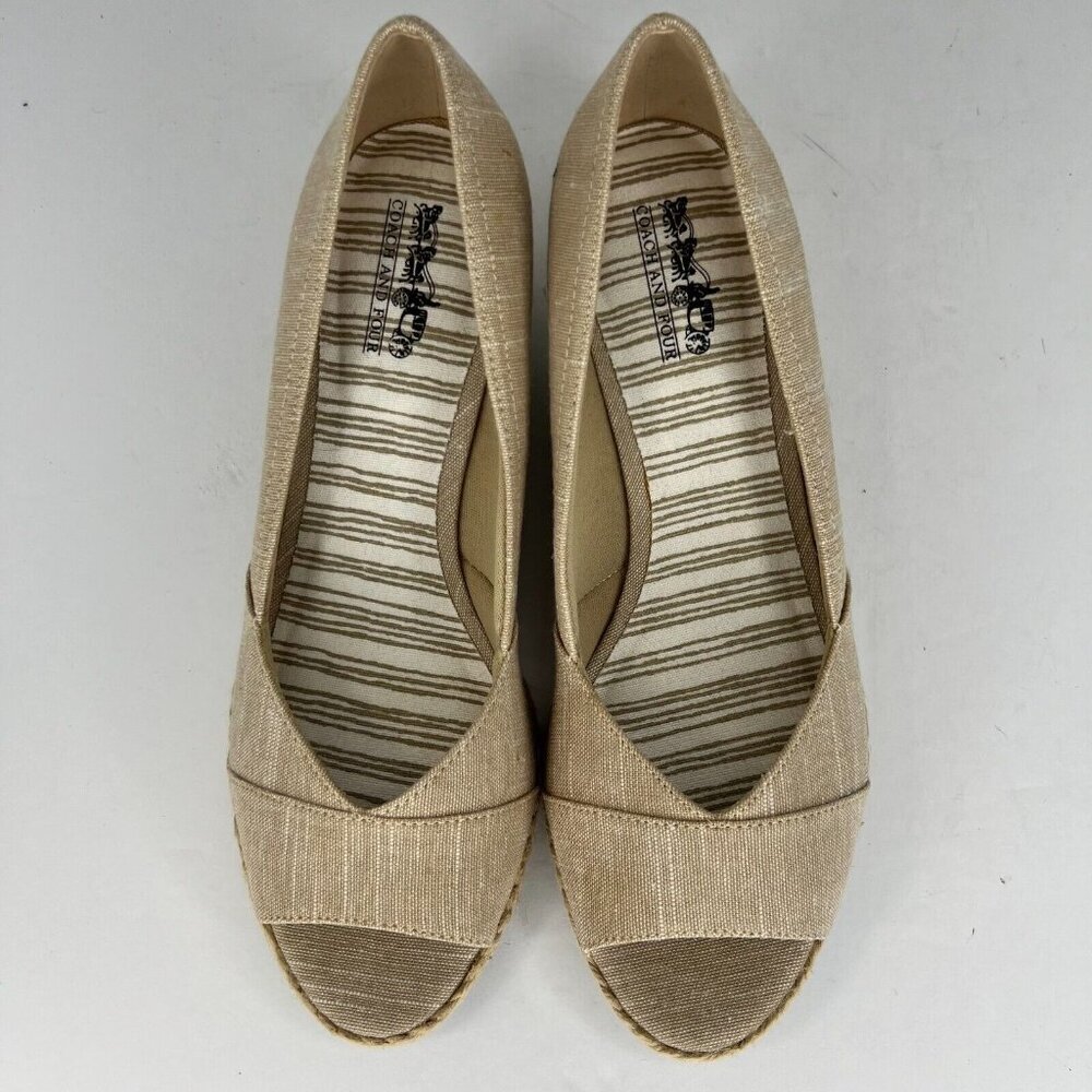 Coach and Four Womens Khaki Open Peep Toe Espadrille Canvas Size 8.5 Sandals - Picture 4 of 9